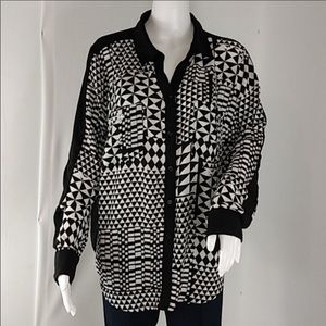 Black and white geometric design button down